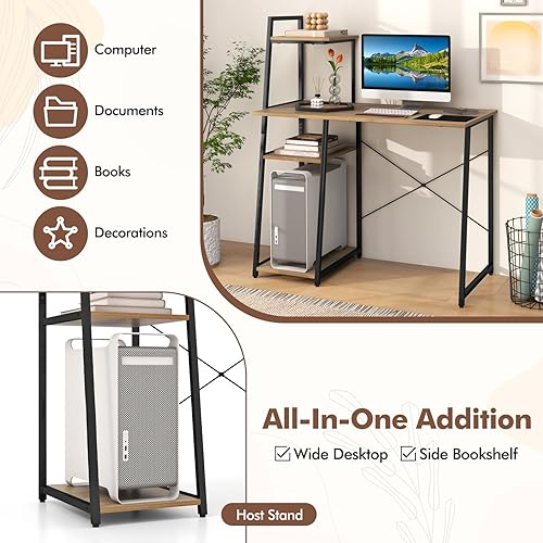 Miniatura 3 de POWERSTONE Escritorio para computadora de 40 pulgadas con estantes de almacenamiento de 4 niveles, escritorio de esquina para oficina en casa, mesa