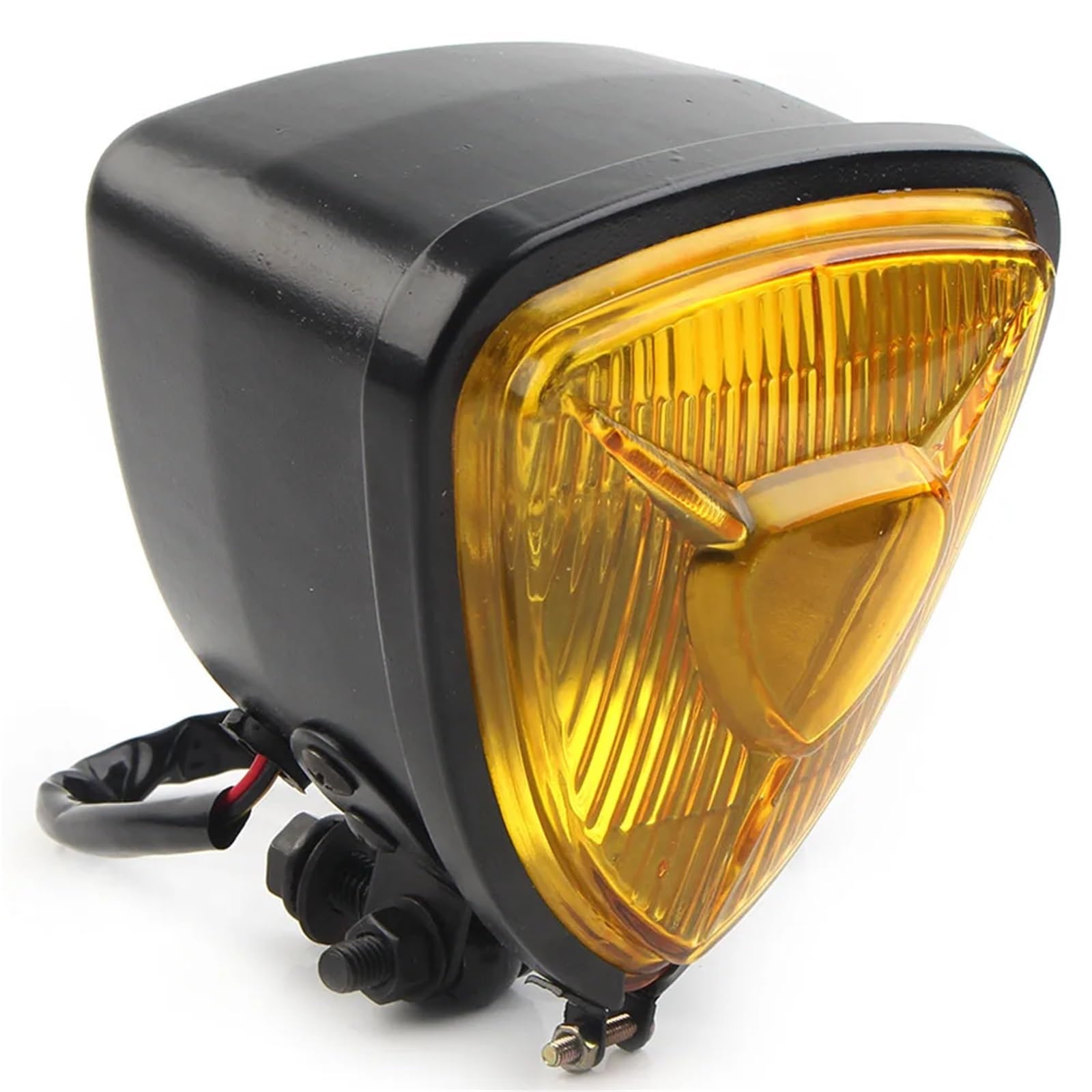 Feux Avant Moto pour Chopper pour Bobber pour Custom pour Cafe pour Racer Phare Avant Triangulaire 12 V pour Moto Phare Avant Moto(Amber)