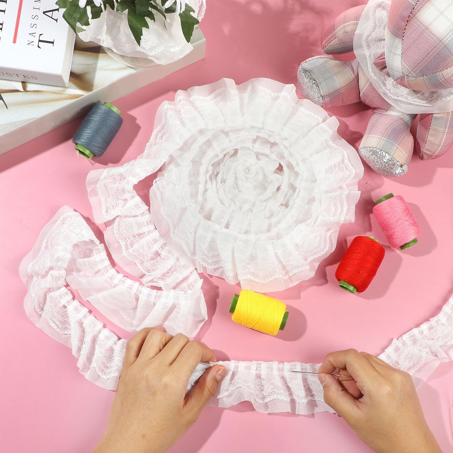 44 Yards White Double-Layer Pleated Chiffon Lace Trim 2" Wide Tulle Trimmings for Home DIY Sewing Crafts Costume Pillowcase Embellishments (White)