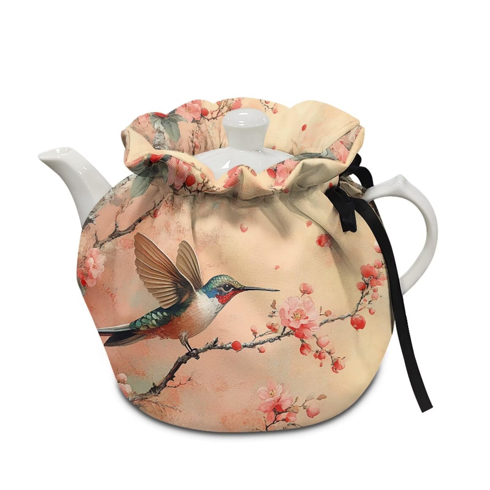 Hummingbird Floral Tea Cosy Washable Protective Insulated Tea Pot Dust Cover Creative Kitchen Tea Pot Cover to Keep Tea Warm Home Kitchen Tea Party Christmas Decoration