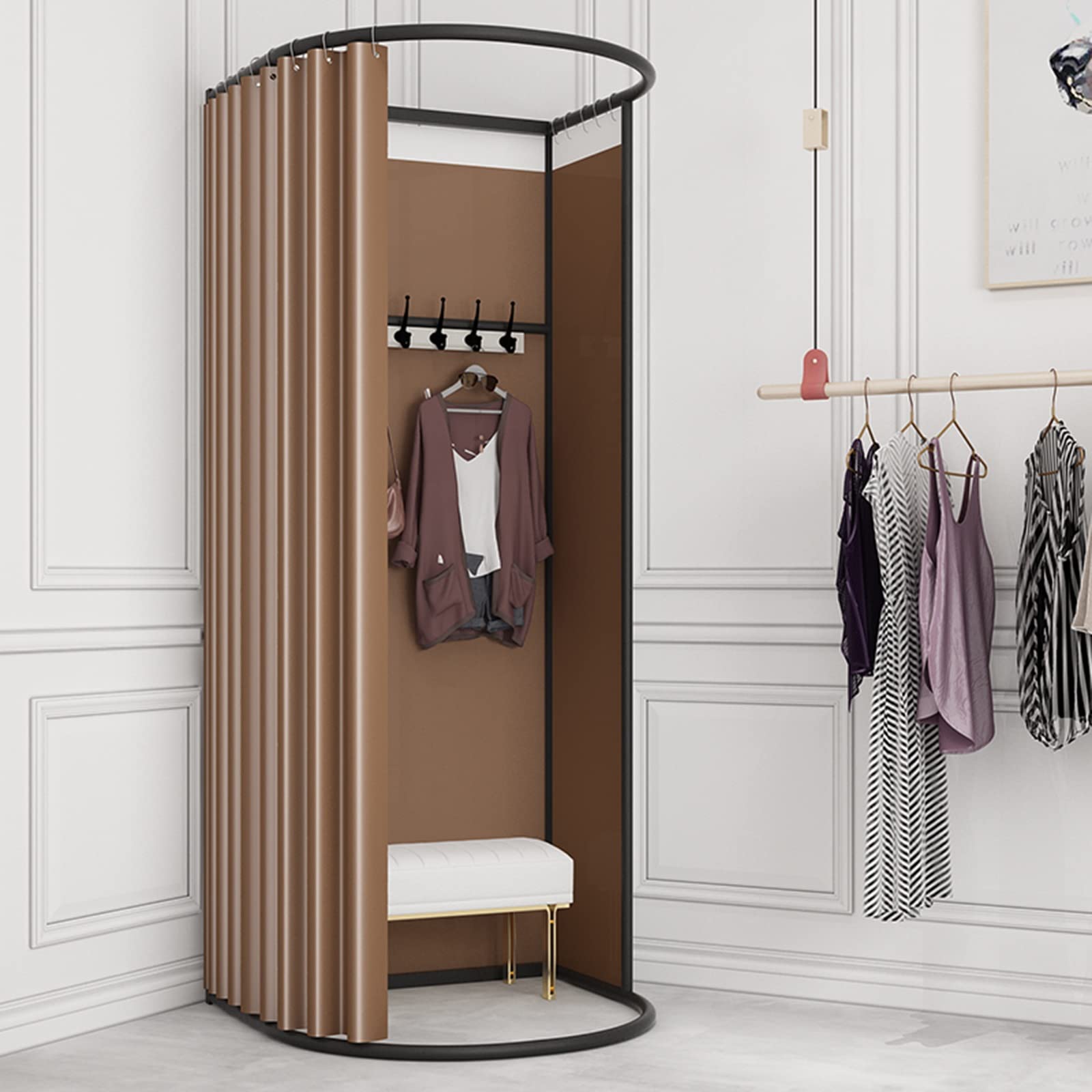 Cabine d'essayage mobile avec rideau d'ombrage opaque pour boutique de mode