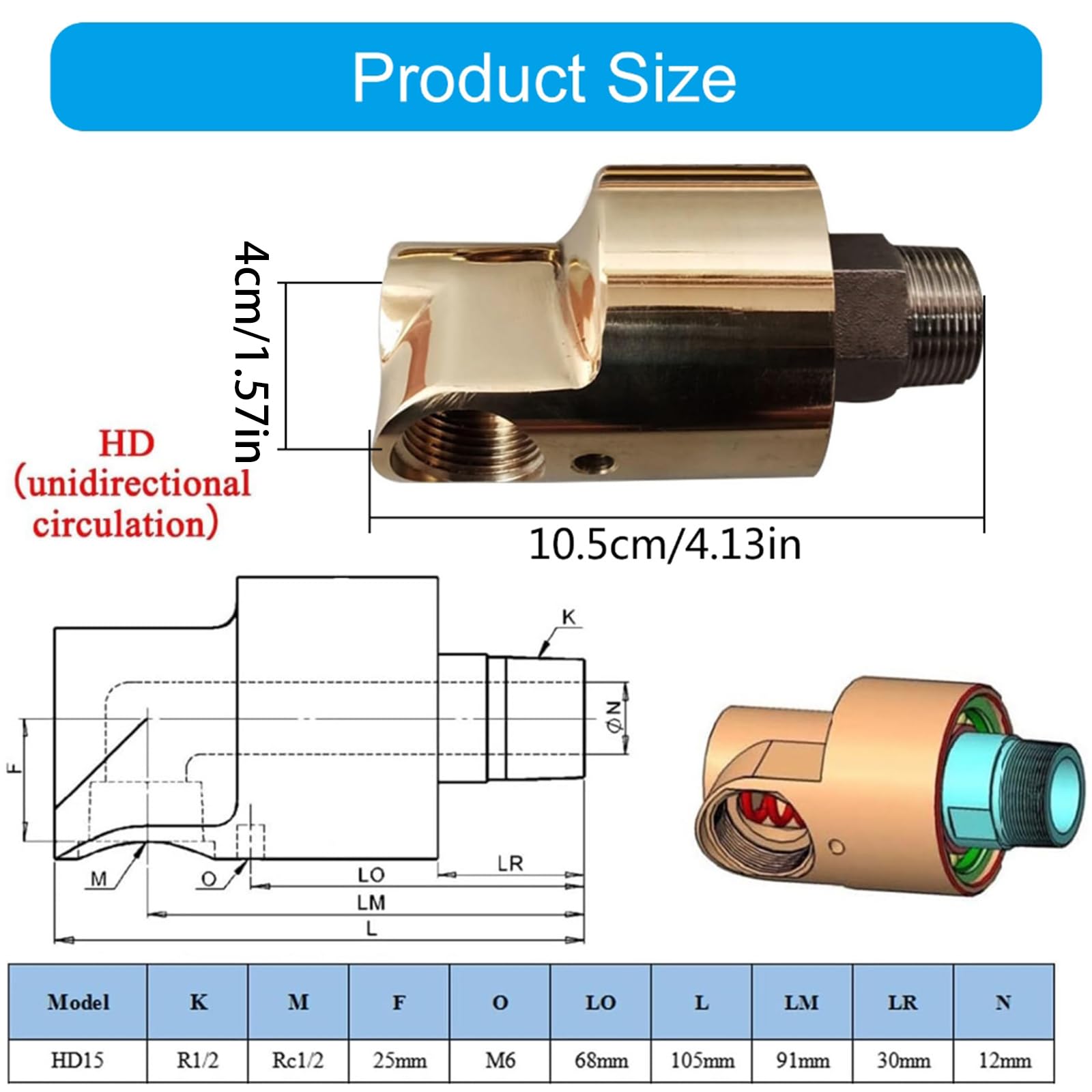 HD15 - Junta giratoria de 1,27 cm, junta giratoria de 360 grados, para agua, aire, acoplamiento, pulverizadores, conectores de latón