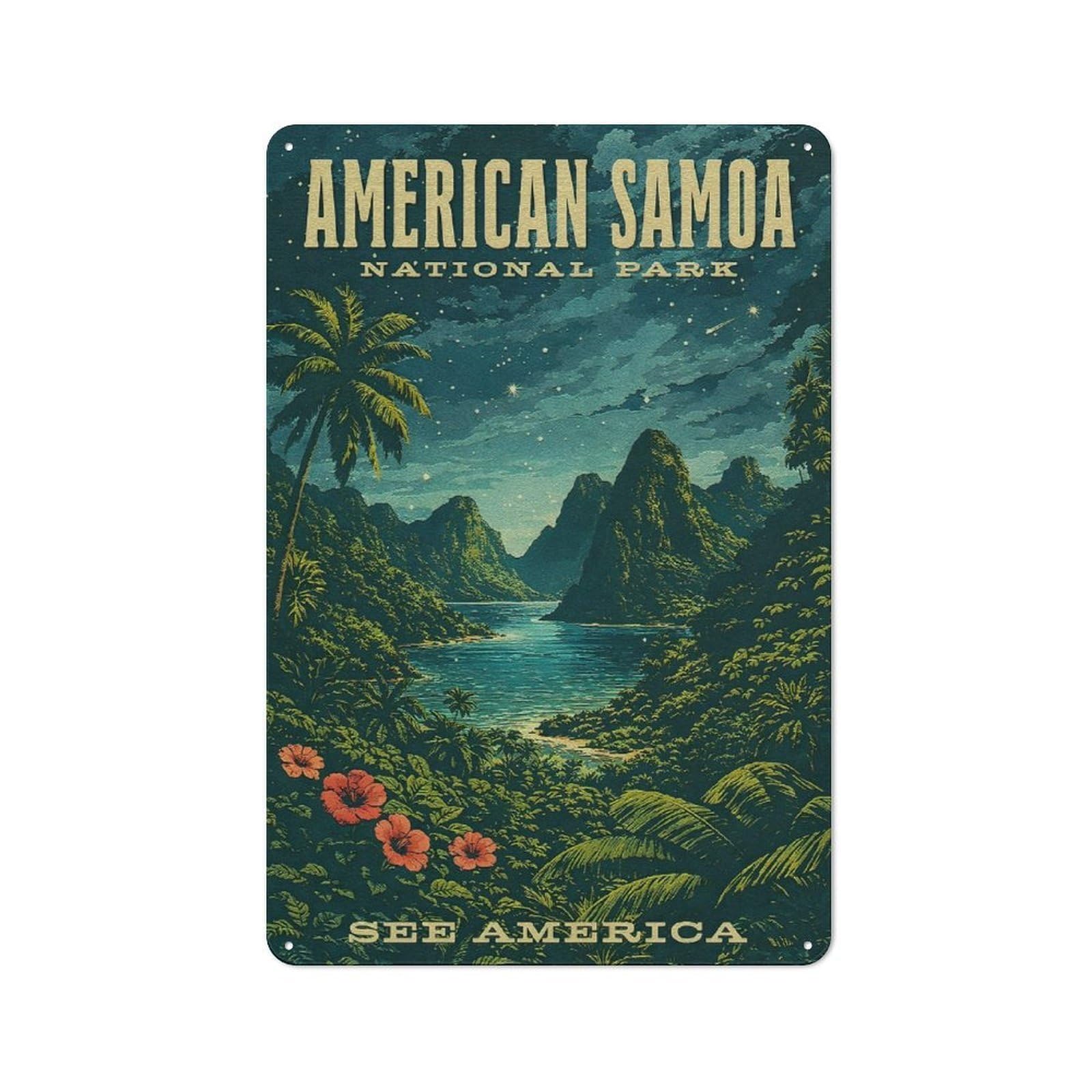 Junmoney Style-17 American Samoa National Park Vintage Retro Metal Wall Sign 30X20cm For Guest Room Or Hallway, A Housewarming Gift For Home Decor Collectors