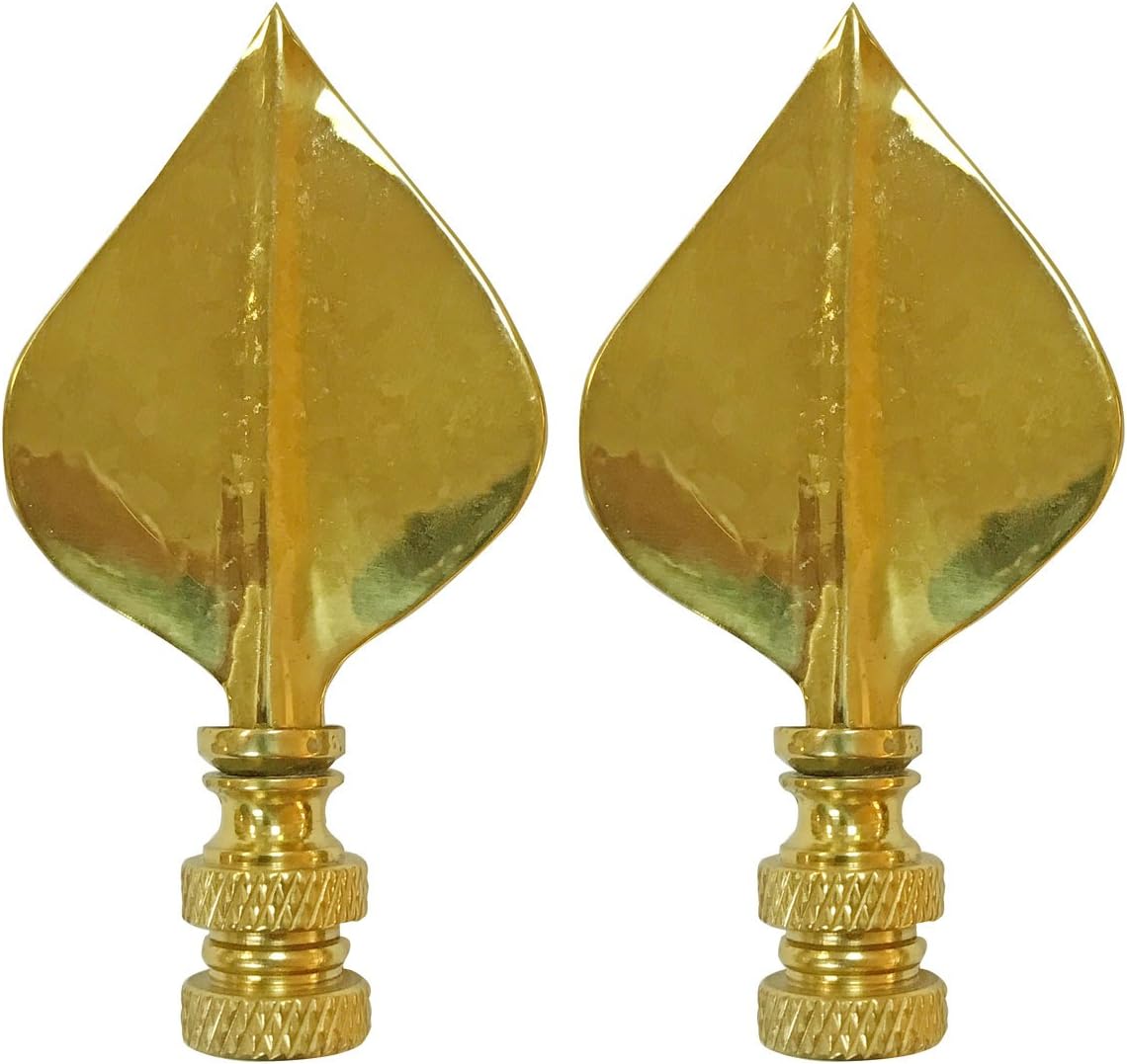 Royal Designs Spade Leaf Lamp Finial for Lamp Shade- Polished Brass Set of 2