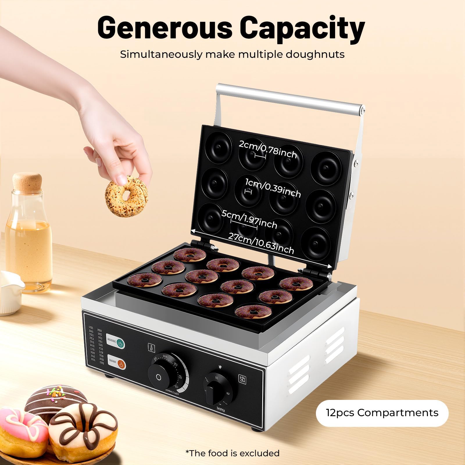 Máquina Eléctrica Para Hacer Donas, 1550 W, Antiadherente, Con Calentamiento Por Ambos Lados, Temperatura Ajustable De 50 A 300 ℃, De Acero Inoxidable, Ideal Para Cocina Y Restaurante 6-Hole
