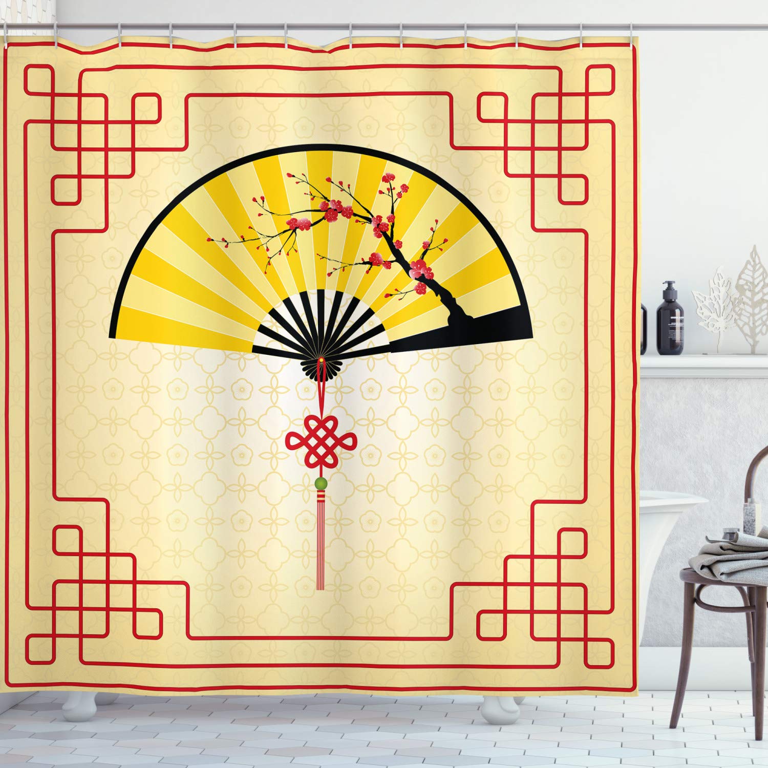 Feelyou Kirschblüten-Duschvorhang Aus Stoff – Wasserdicht, 183x213 Cm, Mit 12 Haken – Süßes Blumenmuster Für Kinder-Badezimmer