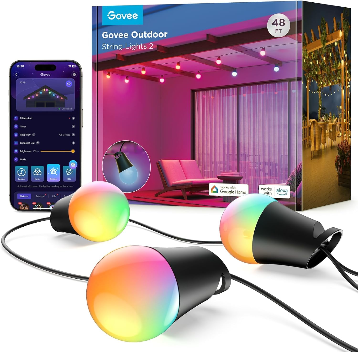 Govee LED Lichterkette Außen 2, 15M Dimmbare RGBICW Outdoor Lichterkette