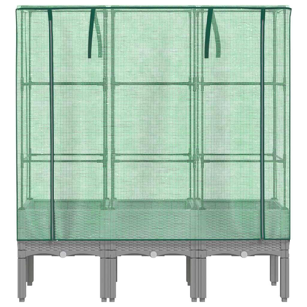 Bancal alto con accesorio de invernadero de aspecto de ratán, 120 x 40 x 140 cm, marco de polipropileno con tubo de hierro, cubierta impermeable, ideal como jardinera para balcón y maceta para jardín