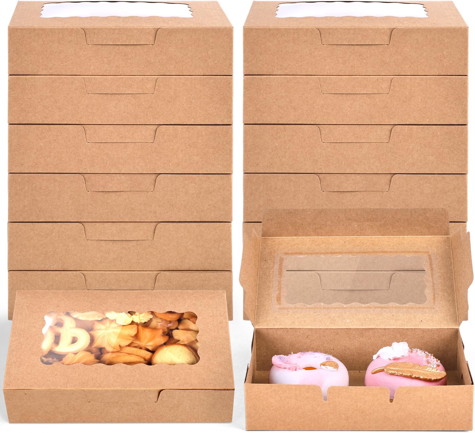 JOHOUSE20PCS Cookie Boxes with Window, 7"x4.3"x1.5" Brown Bakery Boxes for Weddings, Birthdays, Parties, Bridal Showers