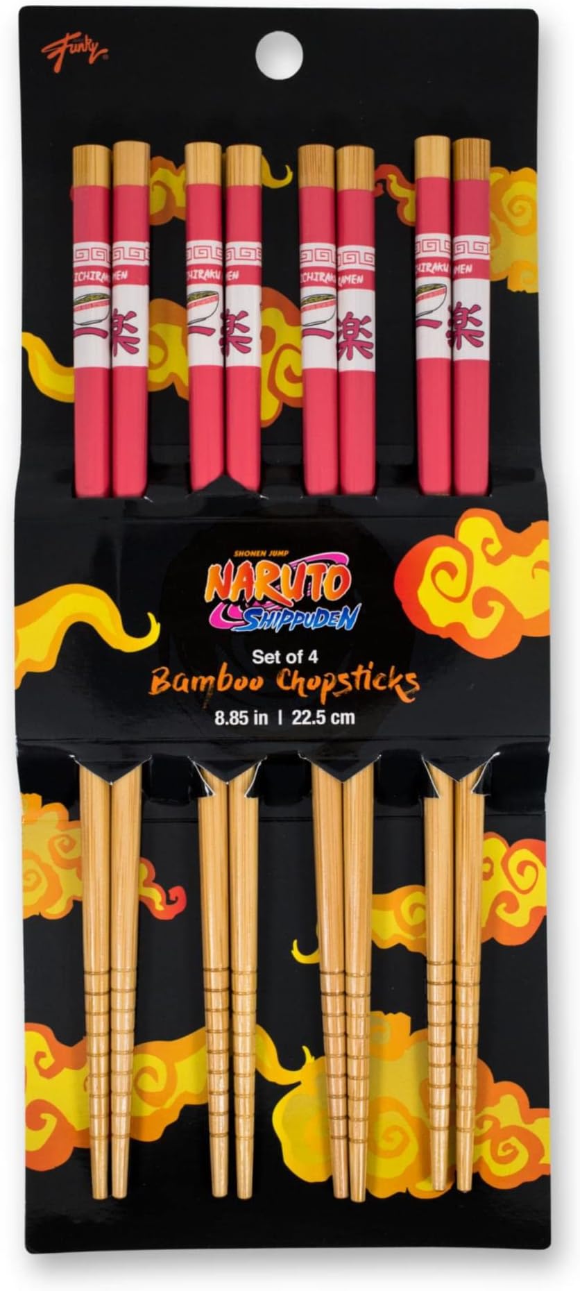 Naruto: Shippuden Ichiraku Ramen Wooden Bamboo Chopsticks, Set Of 4 | Utensil Set For Ramen Noodles, Japanese Dinnerware For Home Kitchen | Official Anime Manga Collectible