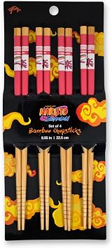 Naruto Shippuden Ichiraku Ramen Wooden Bamboo Chopsticks, Set Of 4 | Utensil Set For Ramen Noodles, Japanese Dinnerware For Home Kitchen | Official Anime Manga Collectible