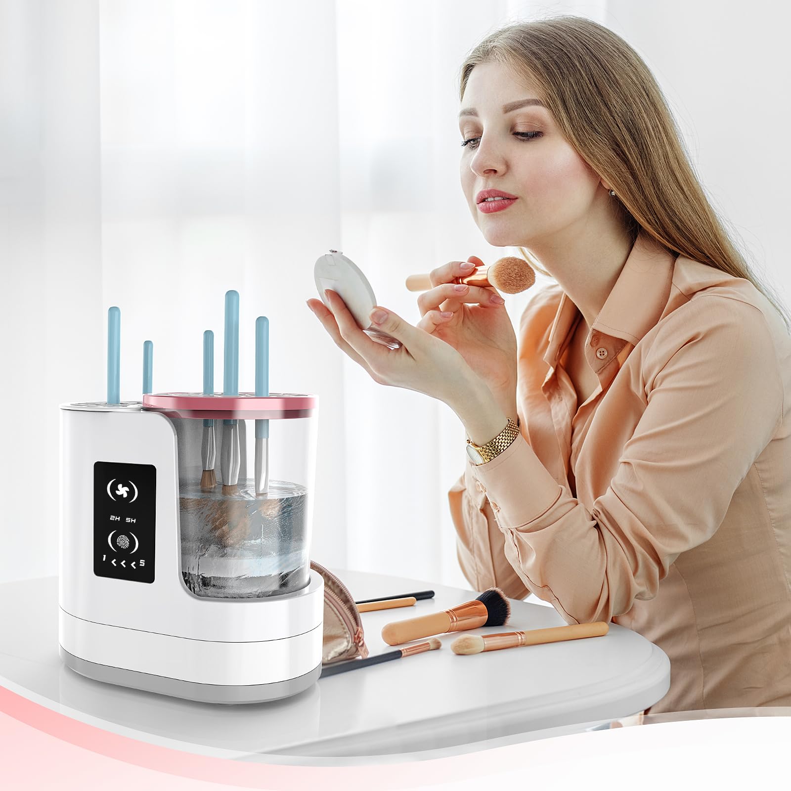 Weinsamkeit 3 in 1 Detergente Pennello Trucco, Trucco Pennello Asciugatrice Titolare Organizer Macchina, Pulizia Automatica per tutte le Dimensioni Spazzola Strumento di Bellezza (A)