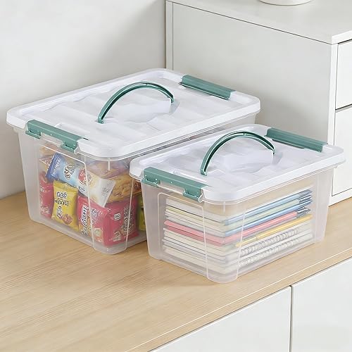 Miniatura 7 de Paquete de 2 cajas de almacenamiento de plástico con tapa con asa, contenedor organizador con tapa y hebillas de cierre