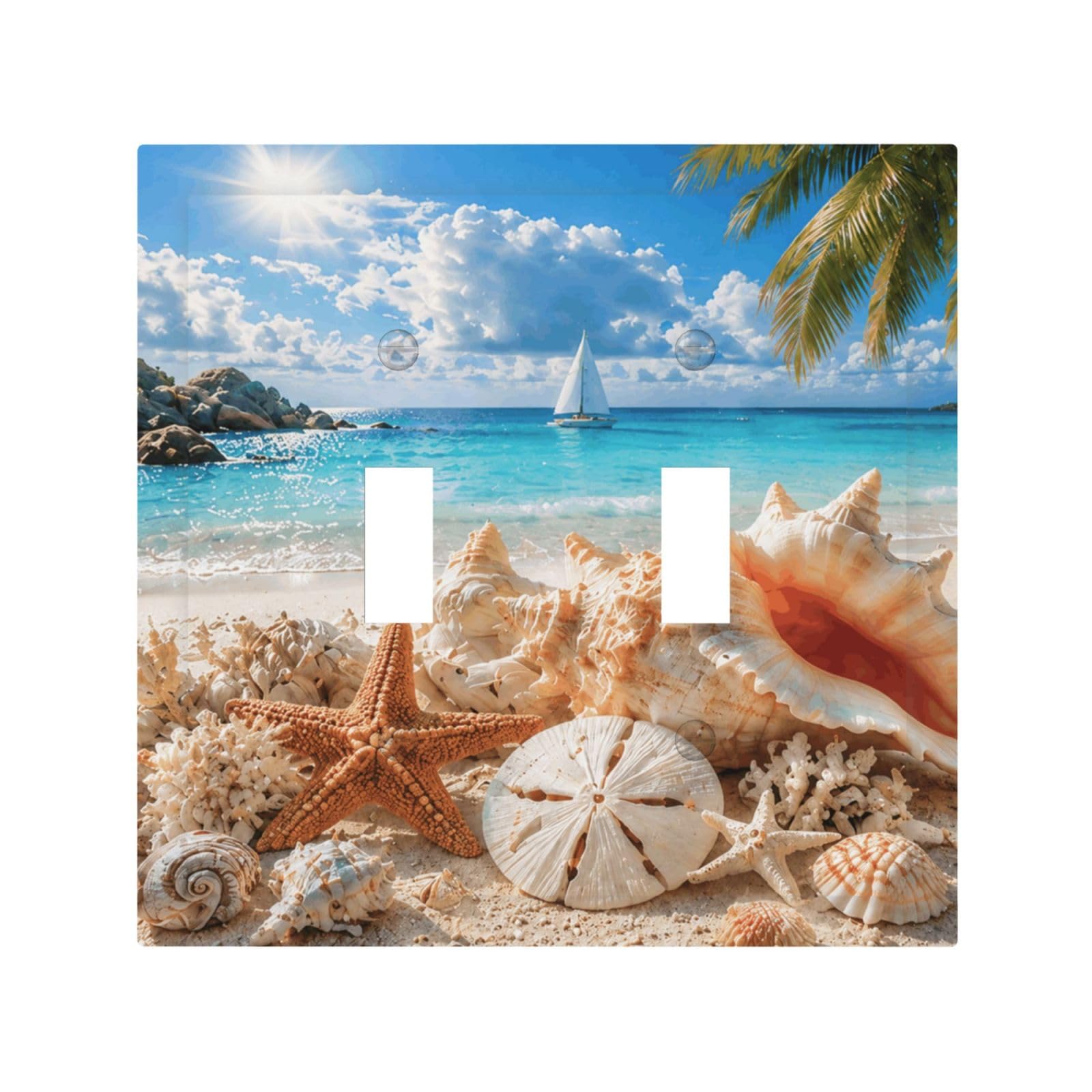 Xuejiaku Decorative Light Switch Cover Plate Beach Seashell Starfish Ocean Double Toggle Wall Plate Dual Device Outlet Covers Coastal Tropical Switchplate Dimmer Faceplate for Bedroom Home Decor