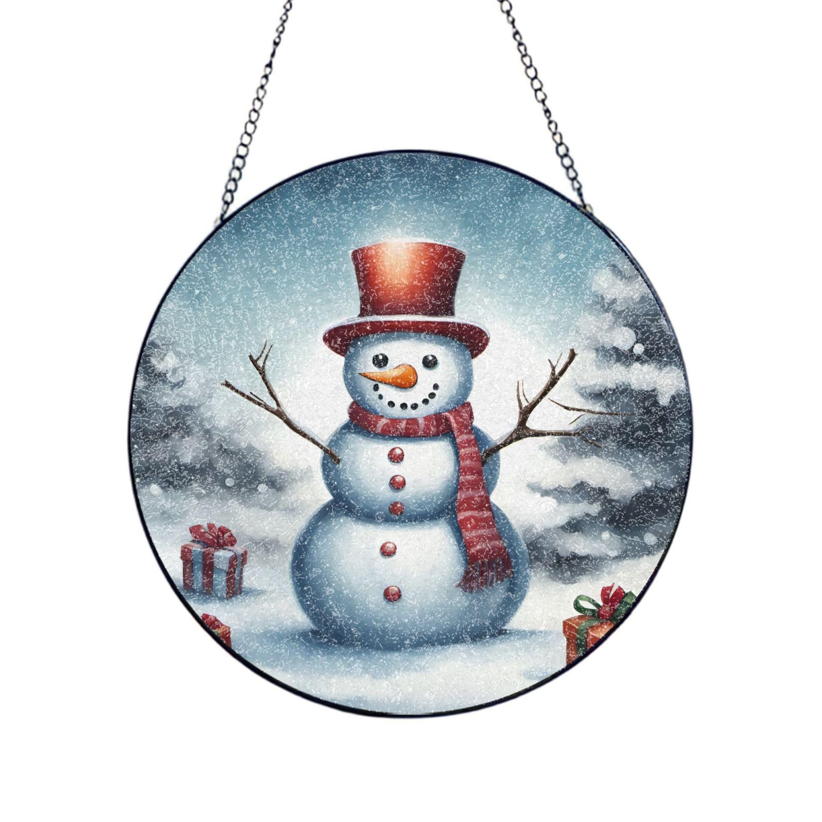 Atrapasueños de cristal pulido con muñeco de nieve navideño para decoración exclusiva de ventanas