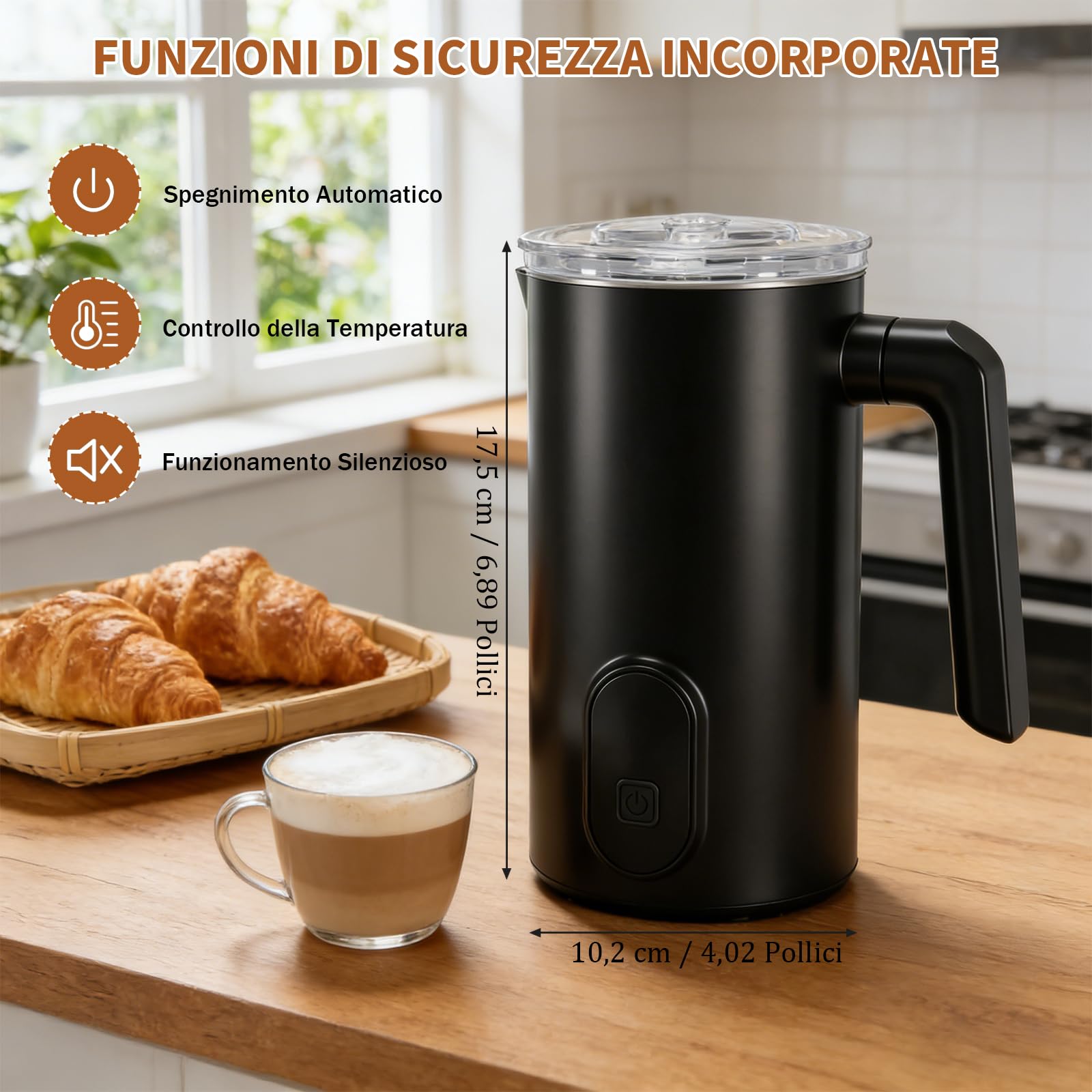 Montalatte elettrico, 4 in 1 automatico per latte da 350 ml, scalda latte caldo e freddo, latte in spugna elettrica, spegnimento automatico per latte, cappuccino