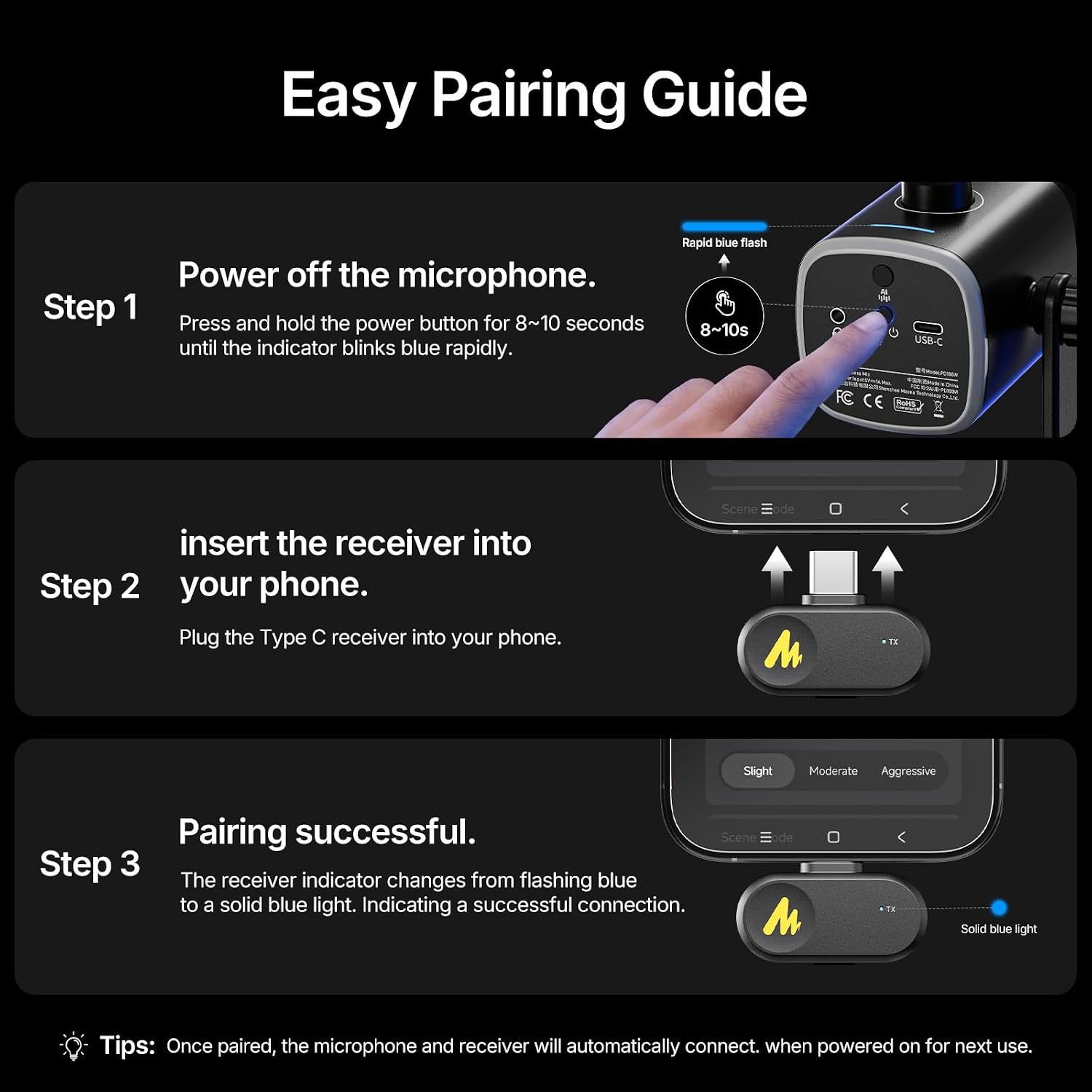 MAONO PD100W Wireless Microphone Type-C Receiver Replacement,Only for PD100W Microphone image 2