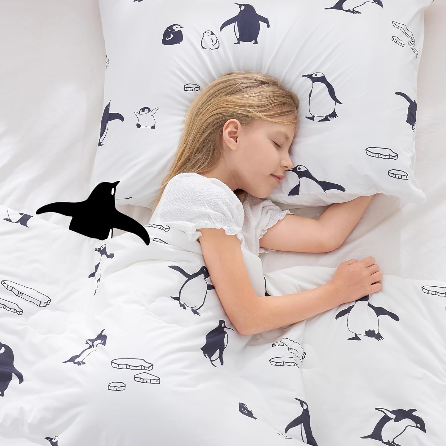 Dream Valley® Kids Cooling Blanket for Hot Sleepers, Kids Comforter Set with 1 Pillowcase, Lightweight Cooling Blanket with Outlast® Technology, Good Gift Choice for Kids, Penguin, 50''×70''