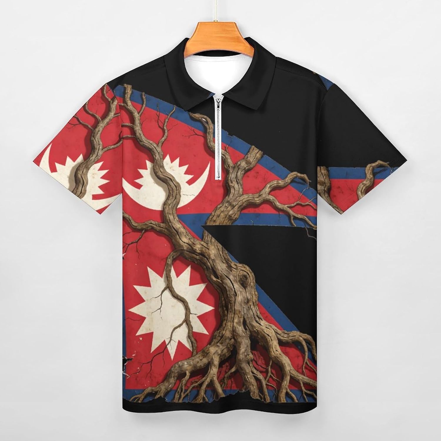 Nepal Flag with Root Polo Shirts for Men Short Sleeve Athletic Golf Tees Tops