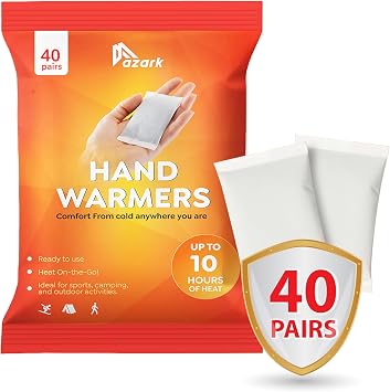 azark Unisex Disposable Hand Warmers, Up to 10 Hours Heat Instant Fast Heating Packs for Men & Women Portable Pocket Size, Ideal for Sports, Camping, Hiking, Travel, Skiing, Cold Weather