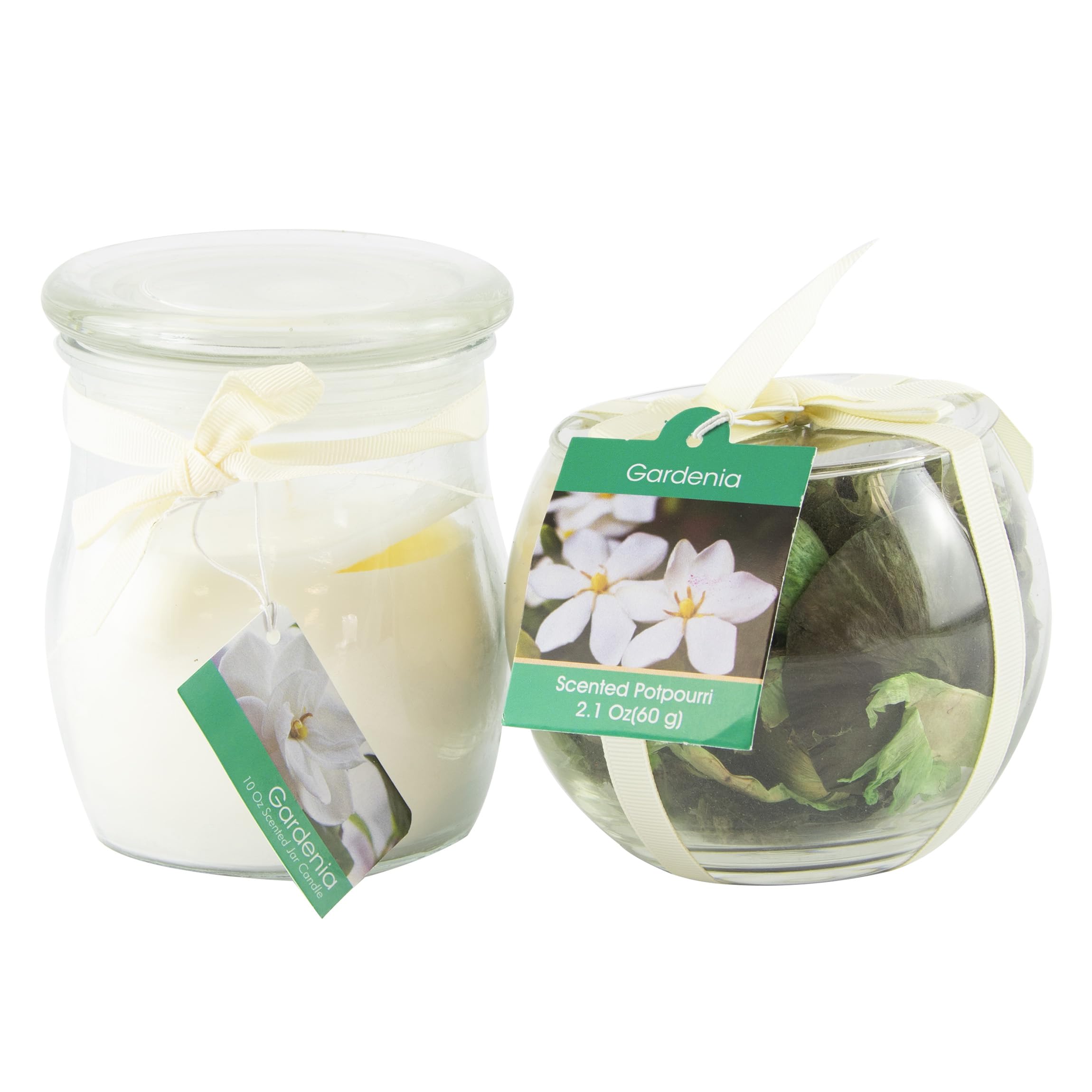 Fragrant Delights Gardenia Scented 10 oz. Jar Candle and Potpourri Set