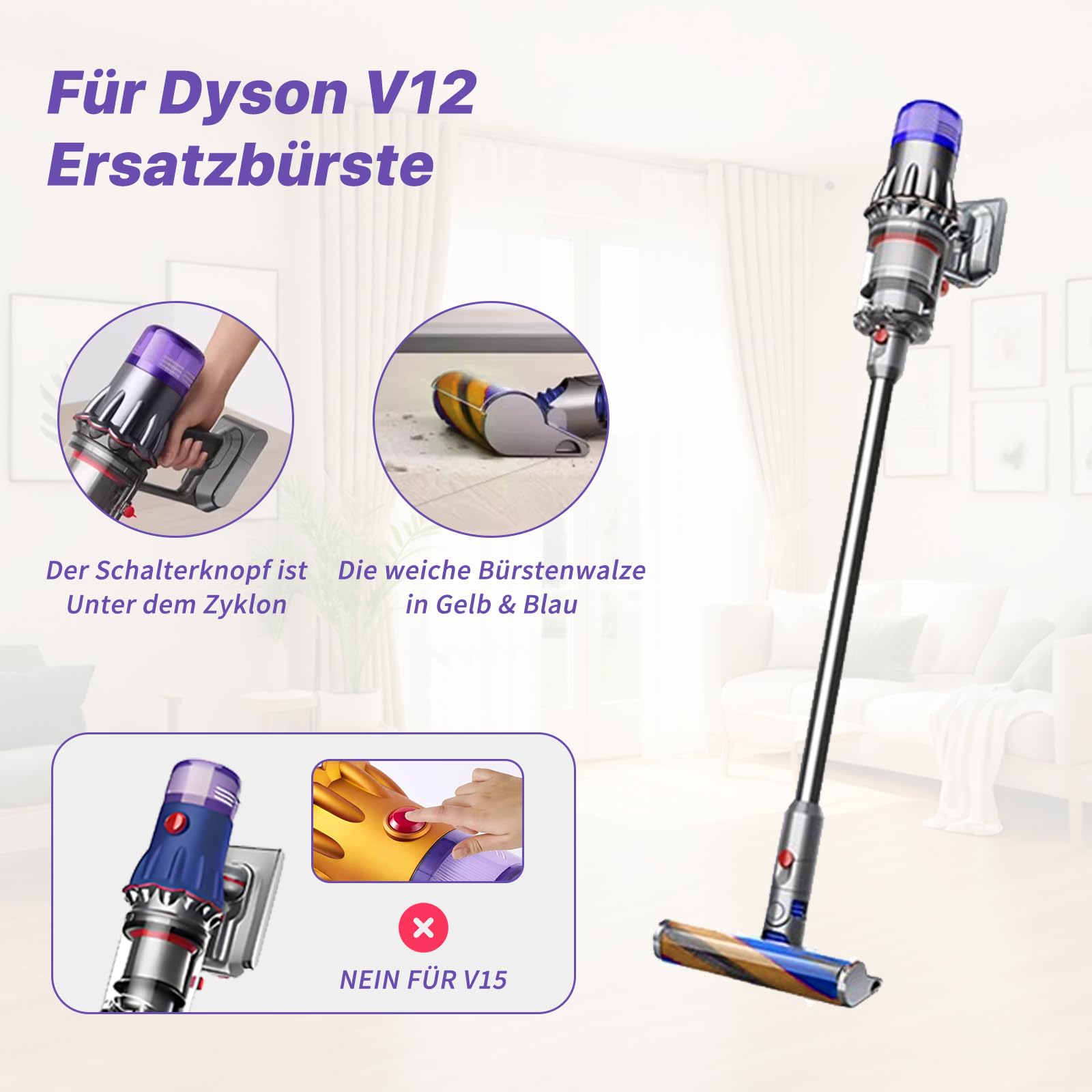 Filtr V12 do Odkurzacza Dyson, Szczotka Zamienna i Akcesoria - 1 Szczotka Zapasowa i 2 Filtry do Modelu V12 Detect Slim