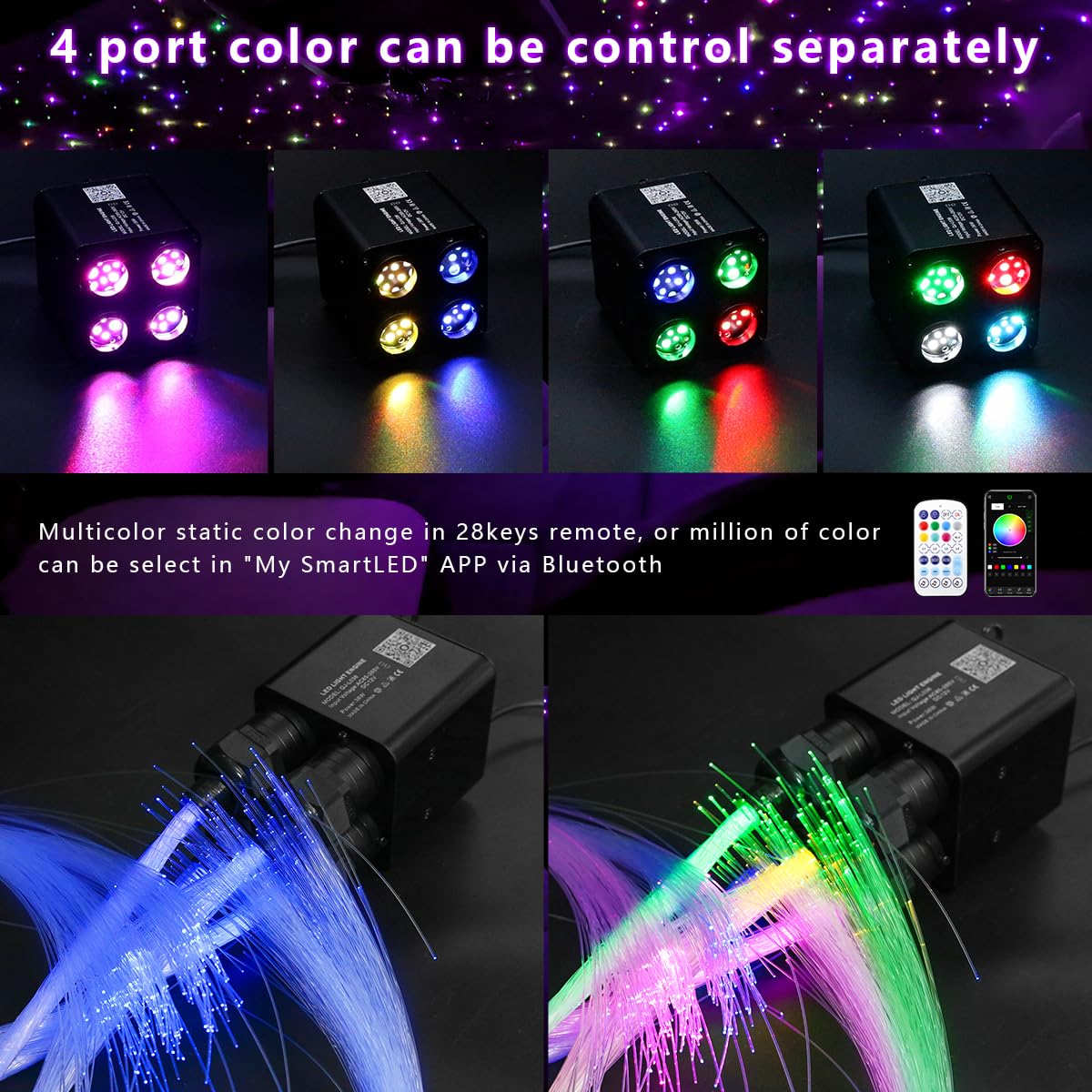 AZIMOM 2-in-1 Meteor + Twinkle Fiber Optic Starlight Headliner Kit – 1720 Fiber Strands, RGB Shooting Star, Sound & APP Control