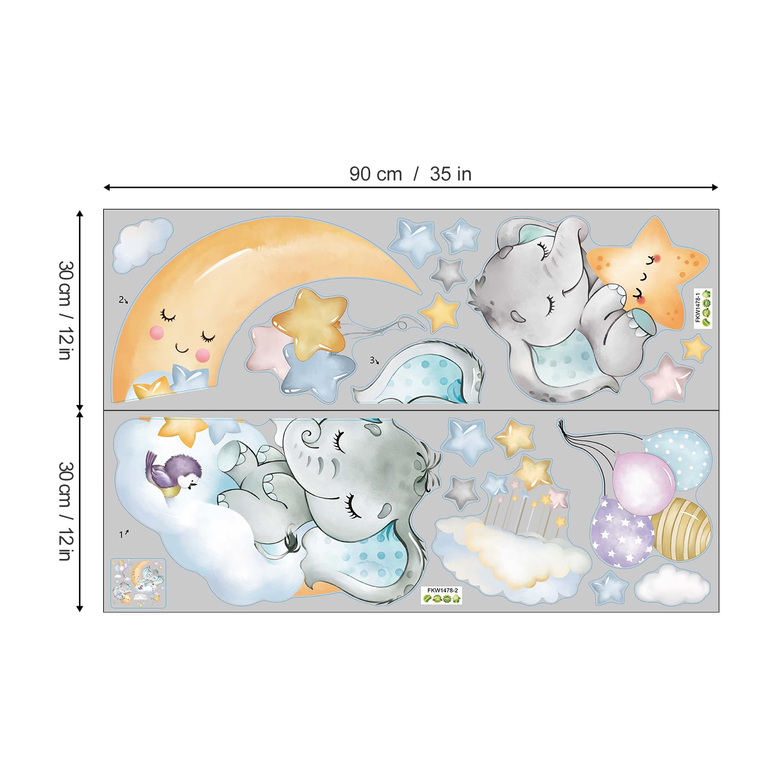 Pegatinas de Pared de Lunas Estrellas y Nubes de Dibujos Animados Vinilos para Pared de Elefantes Globos y Animales Vinilos Eliminables para Decoraciones del Hogar