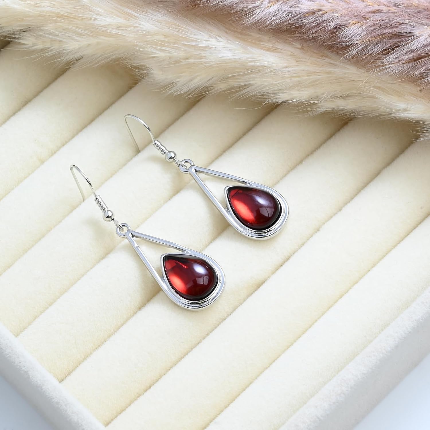 Birthstone Drop Dangle Earrings Red Teardrop Earrings with Silver Hook Crystal Earrings Birthstone Jewelry for Women Trendy - Image 6