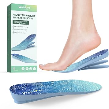 3/4 Length Adjustable Height Increase Insoles - Welnove 3 Layers Heel Lifts Cushions for Shock Absorption, Leg Length Discrepancy - Shoe Insoles for Heel Pain, Achilles Tendinitis Size L, 0.6-1 Inch