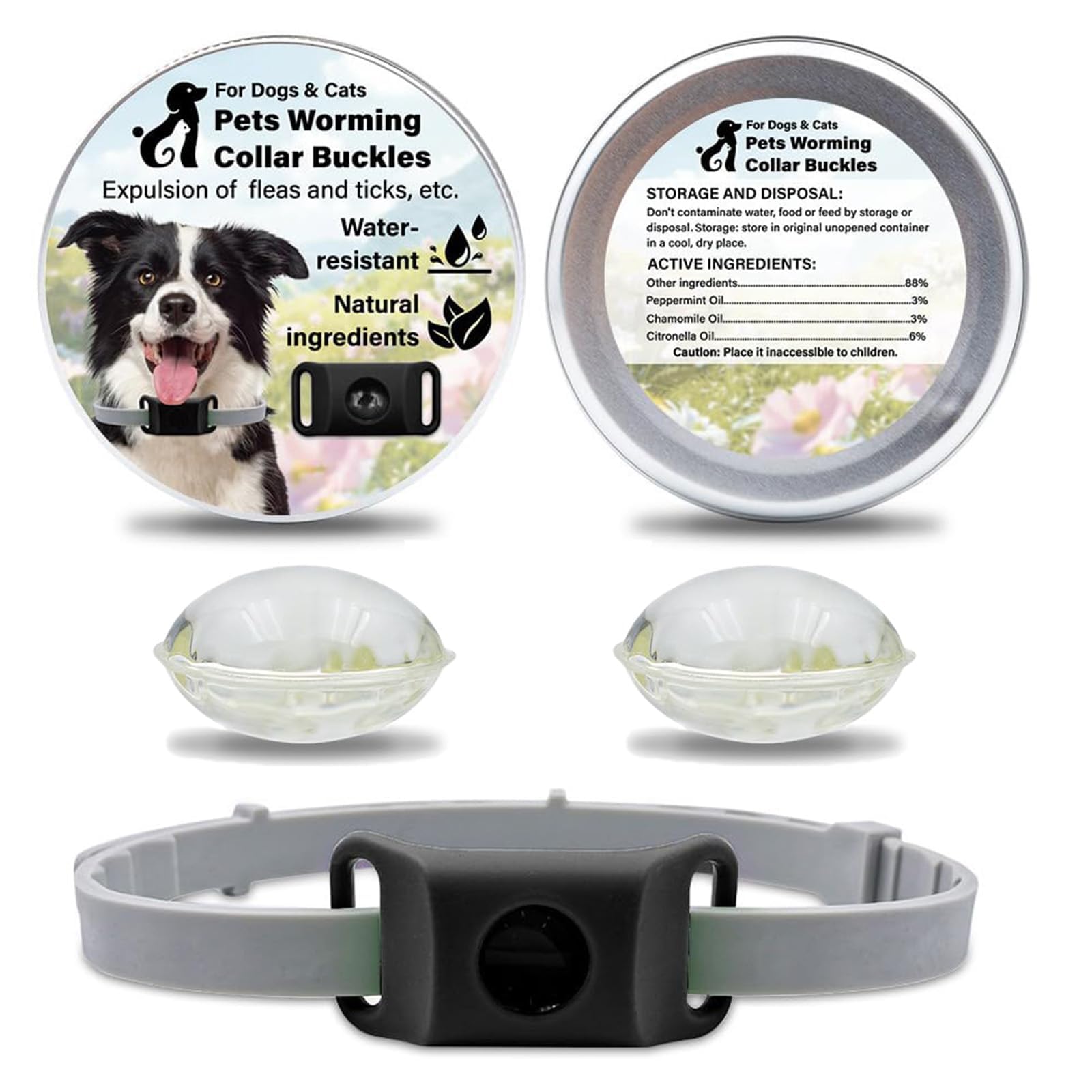 Aquality Pets Collier Antiparasitaire, Collier Anti Puces pour Chien, Réglable Naturel Pendentif Répulsif aux Huiles Essentielles avec 2 Capsules Remplaçables (Noir)
