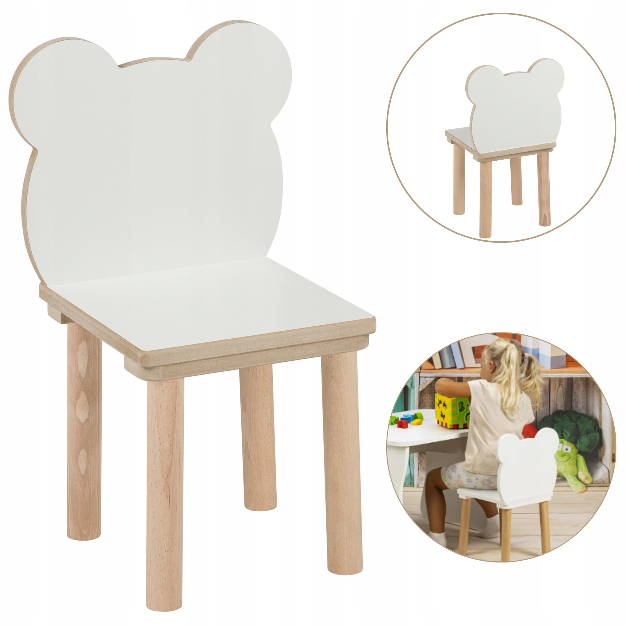 Set tavolo per bambini + 2 sedie orso 70×50×47 cm MDF legno naturale bordi arrotondati stabile 3-7 anni