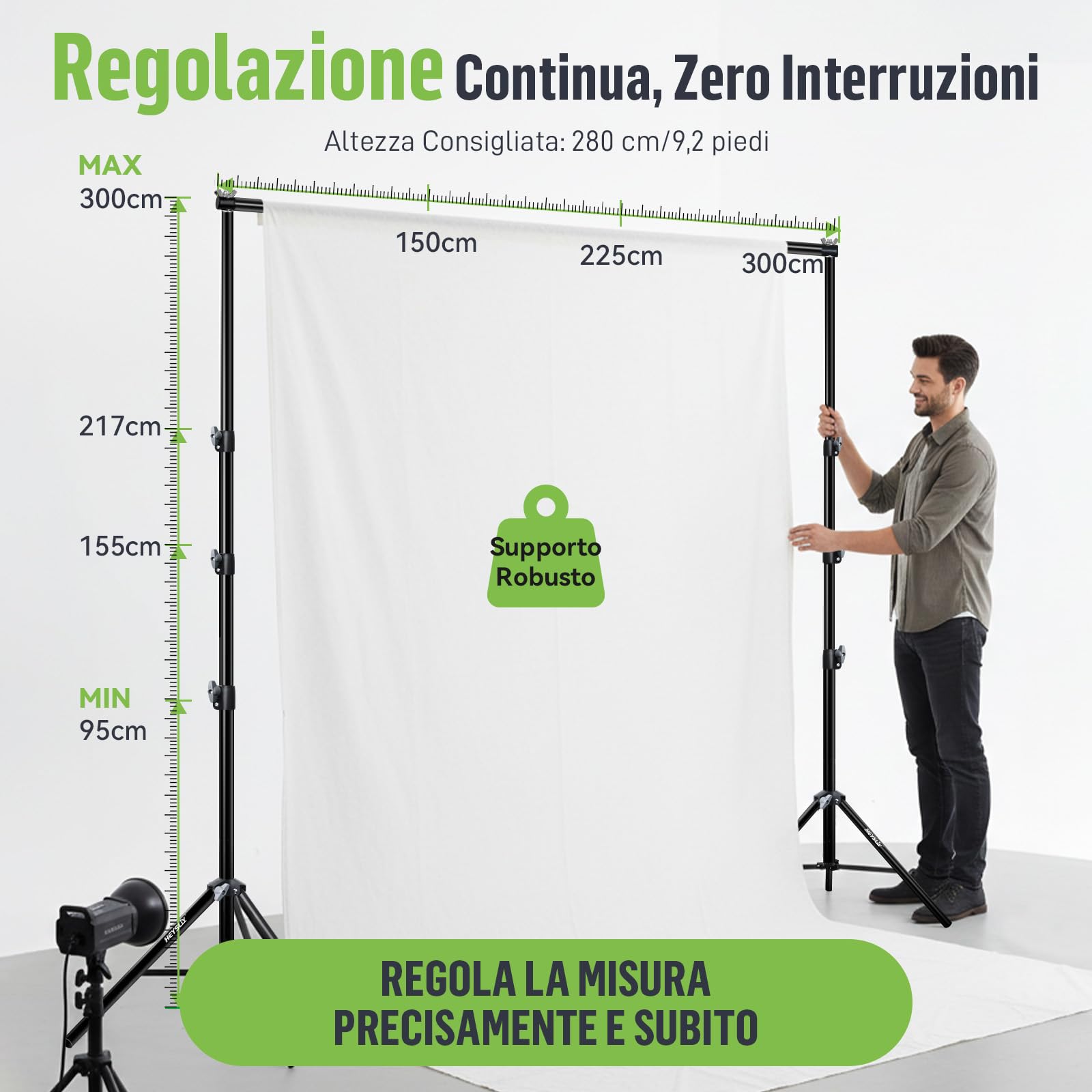 Supporti per Sfondi Fotografici – Set Supporto Sfondo Regolabile (Altezza 1–3 m/Larghezza 1,5–3 m) con Borsa da Trasporto, Sistema per Studio Fotografico, Backdrop e Feste