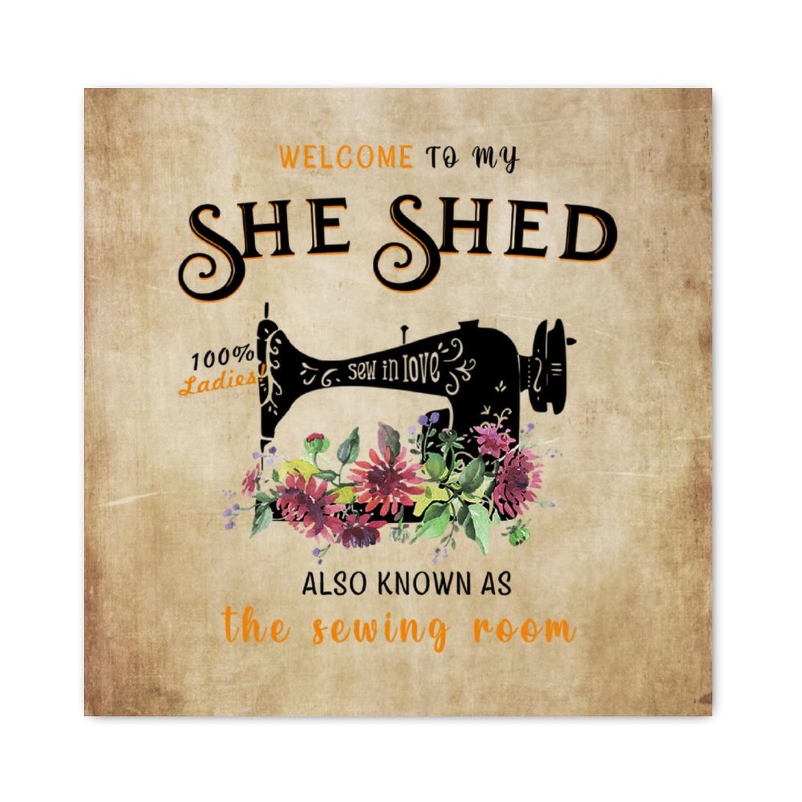 Panneau en bois Welcome to My She Shed pour décoration atelier couture 40cm
