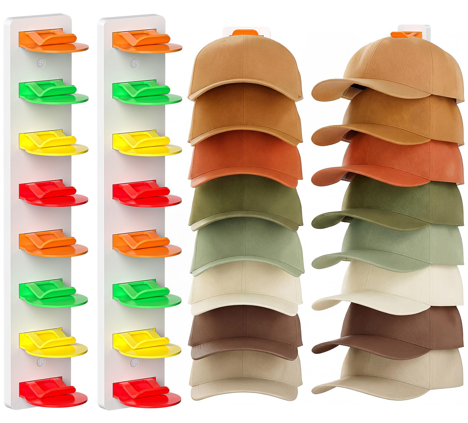 Haiou 2-Pack Hat Organizer DIY Wall-Mounted Hat Rack for Baseball Caps - Adjustable Holder Hanger with Adhesive/Screws, Stores 16 Caps Total