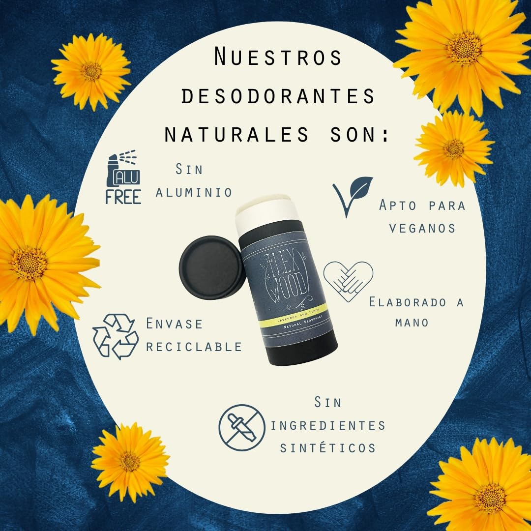 The Ilex Wood - Desodorante natural de lavanda y limón - 70 ml. En tubo de cartón ecológico, vegano, sin plástico, sin alcohol, sin toxinas, sin sales de aluminio y sin crueldad animal