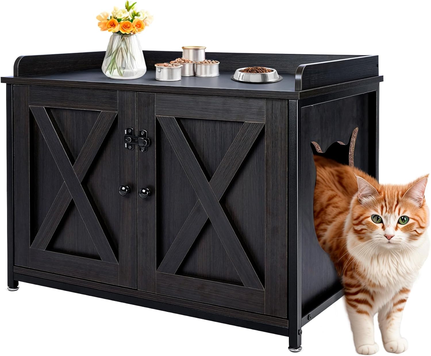 AZAMIA Cat Litter Box Furniture, Wooden Litterbox Hidden