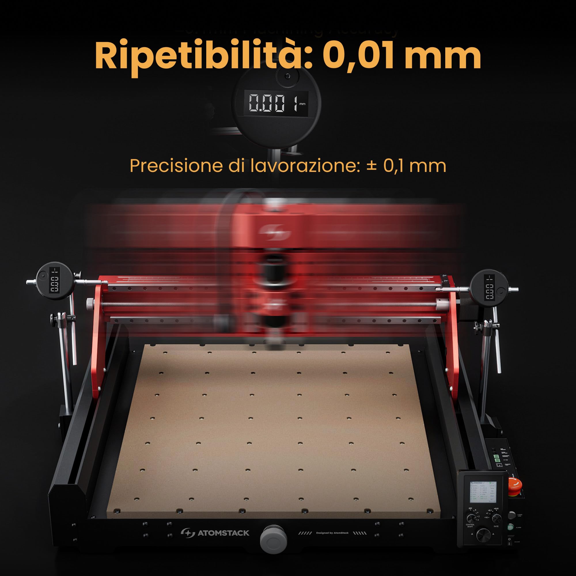 AtomStack C4 Pro, fresatrice CNC, supporto a 4 assi, 200 W, mandrino CNC fresatrice e incisione, 420 × 420 mm, controllo offline, per legno, plastica, alluminio, ottone