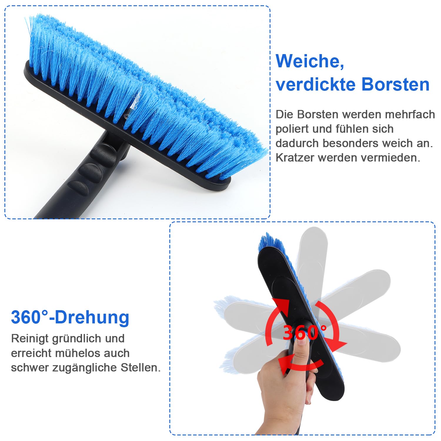 Skrobaczka do lodu z miotełką do śniegu, rozsuwany skrobak do śniegu, auto 73 cm, niebieski, zdejmowana skrobaczka do lodu z ergonomicznym uchwytem z pianki, szczotka do czyszczenia samochodów