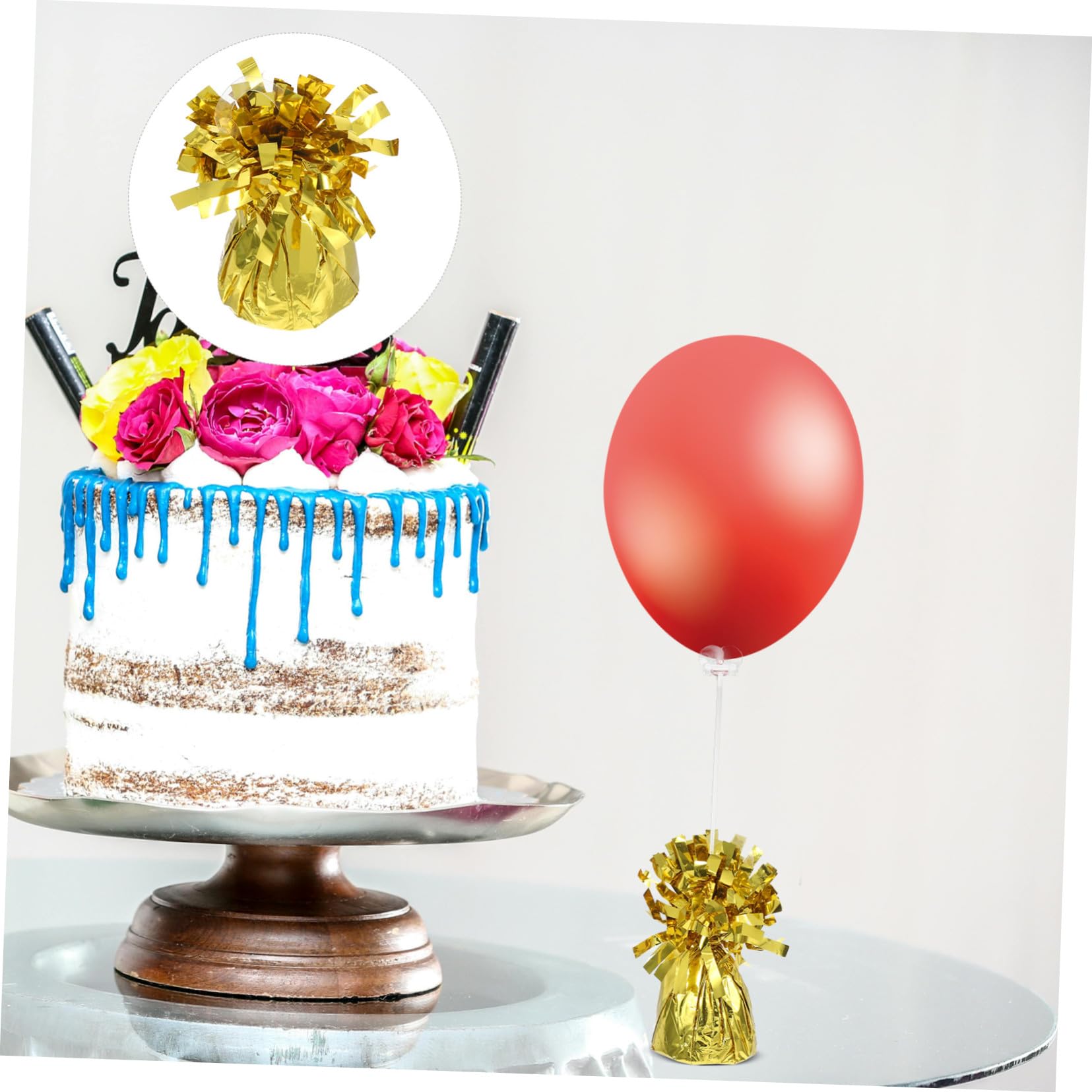 Ballongewicht 6 Stück Gold aus PVC und Zement für Folienballons | Innen und Außenveranstaltungen, Hochzeit und Geburtstag, als Beschwerer gegen Unkontrolliertes Aufsteigen