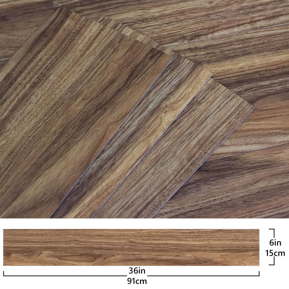 Azulejos de vinilo para despegar y pegar, tablones de madera, paquete de 36 unidades de 54 pies cuadrados, piedra marrón, superficie rígida, núcleo duro, fácil de pegar (36 unidades)