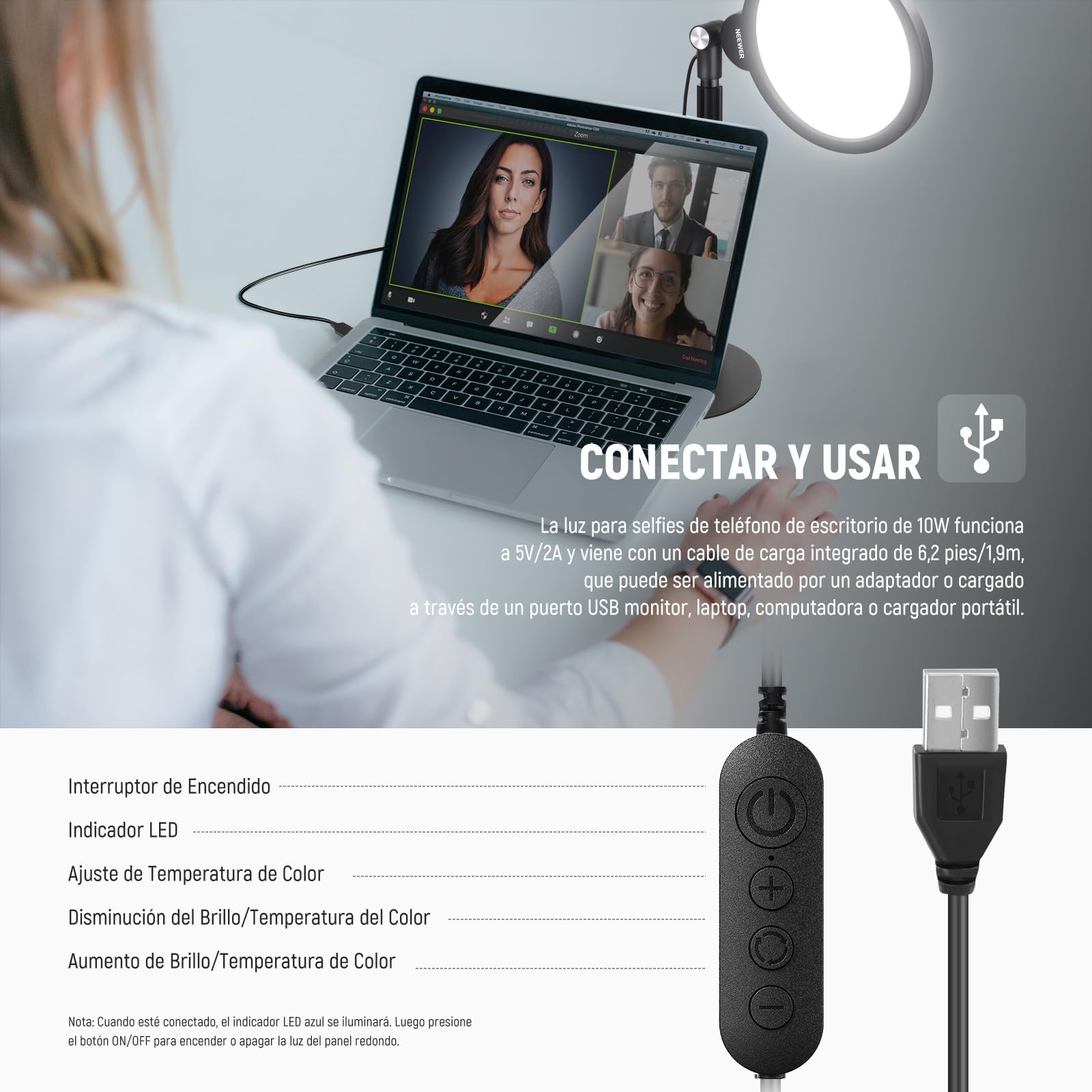 NEEWER Basic 7" Kit Luz Selfie Teléfono Escritorio, 10W 3000k-6500K Luz Anillo Pantalla Completa Regulable con Soporte y Soporte Teléfono para Videoconferencia,Selfie,Vlog,Maquillaje,Transmisión, R06