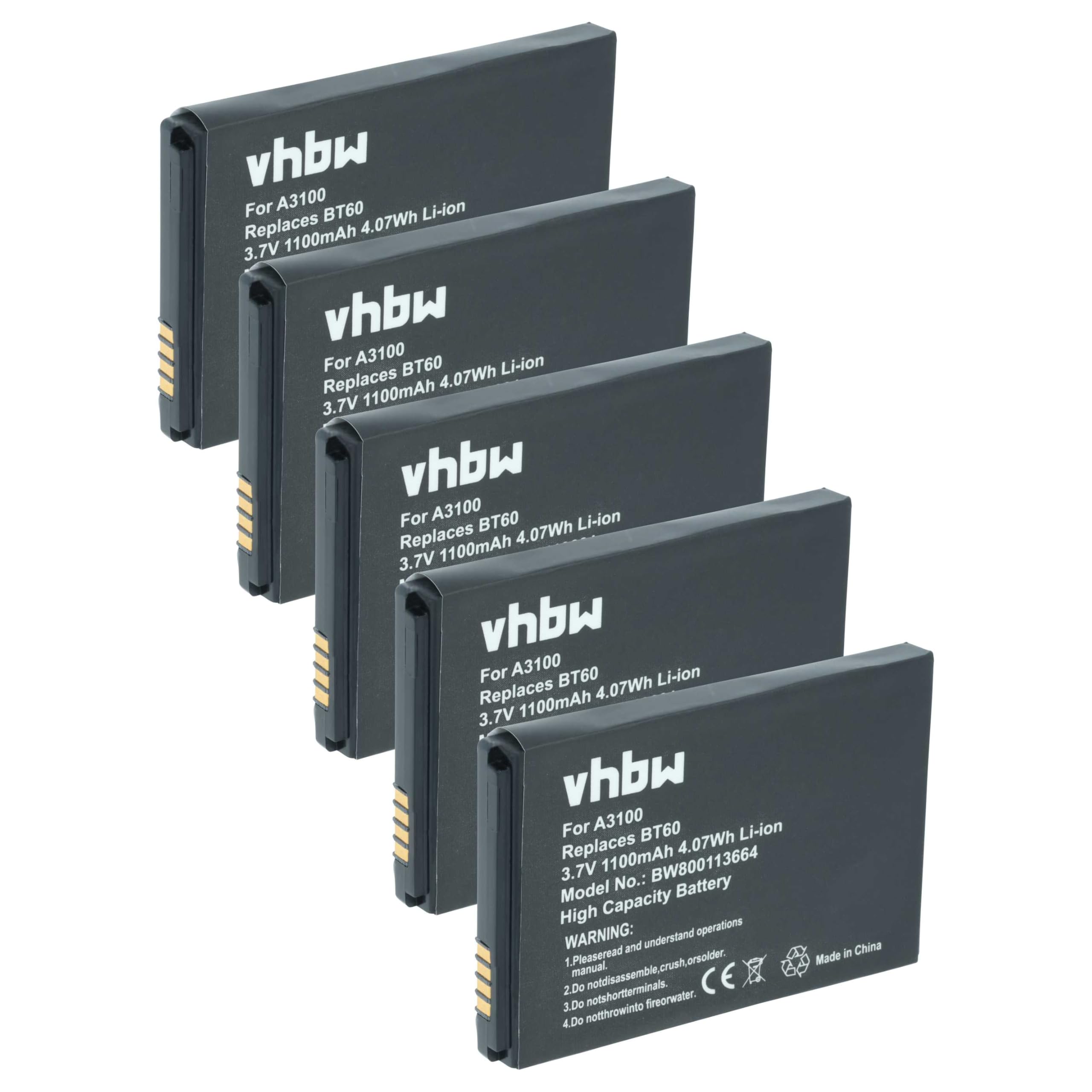 vhbw 5 x bateria kompatybilna z Motorola Rokr Z6tv, Z6m, telefon komórkowy, smartfon (1100 mAh, 3,7 V, litowo-jonowy)