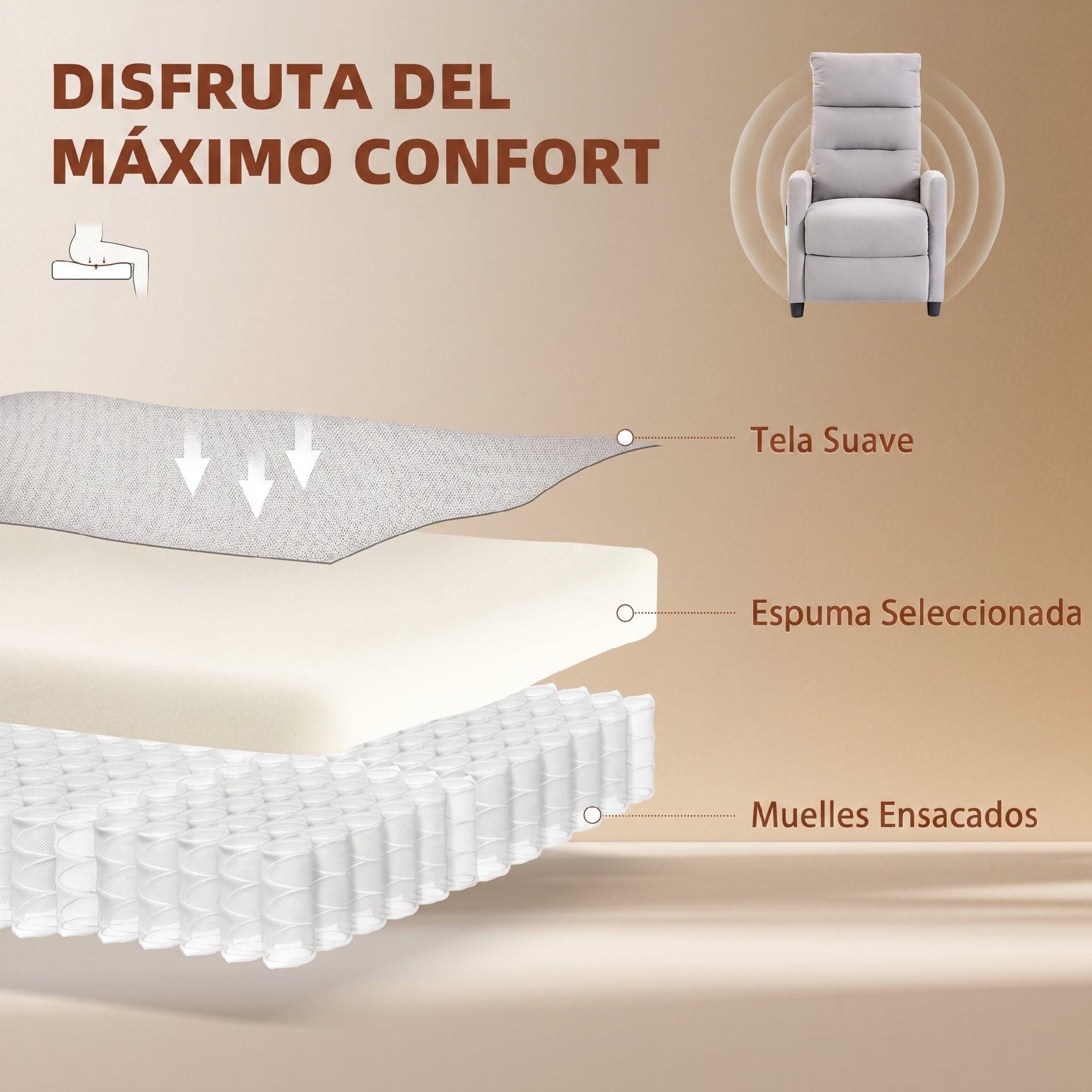 HOMCOM Sillón de Masaje Reclinable 160° Reposapiés 66x91x108 cm Gris Claro | Sillón Relax Reclinable, Mando a Distancia, 2 Zonas de Masaje, Respaldo Alto, Asiento Muelles, Bolsillos, Tapizado Chenilla