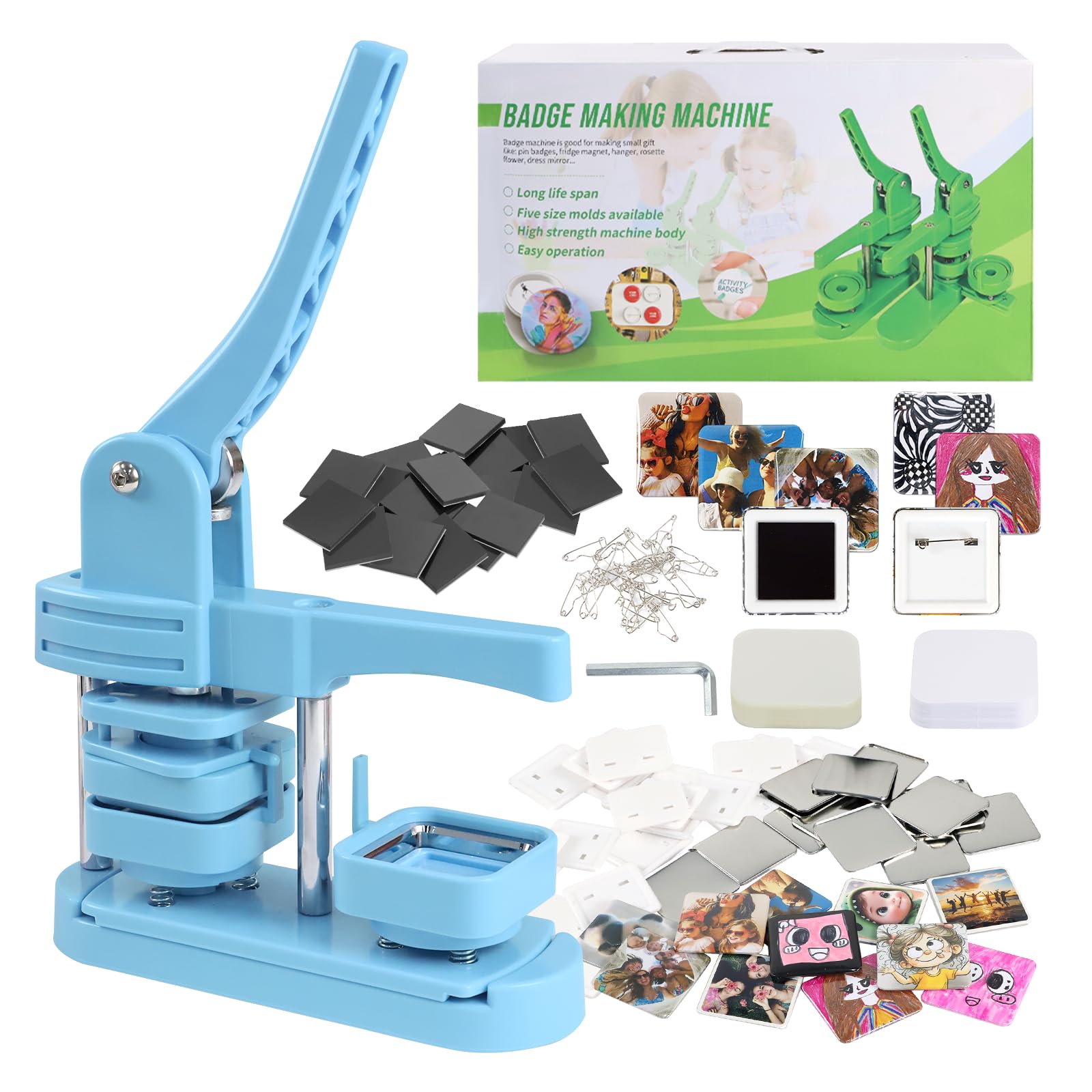 Photo 1 of **MISSING ACCESSORIES**Goodcrafter Fridge Magnet Button Maker Machine,2-in-1 Fridge Magnet & Button Maker Machine, 50mm/1.97 inch Square Magnets Badge Maker Machine with 550 Free Parts (Includes 50 Pins)