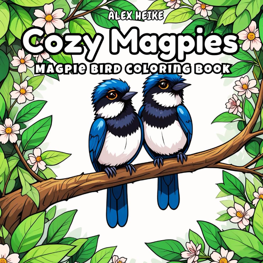 Cozy Magpies Coloring Book: Elegant Black and White Magpie Bird Designs for Mindfulness, Stress Relief, and Relaxing Creative Coloring for Adults and Nature Lovers