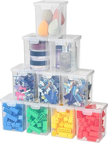 Miniatura 12 de Paquete de 10 recipientes pequeños de plástico con tapas, cajas de almacenamiento apilables transparentes y organizadores para organizador de