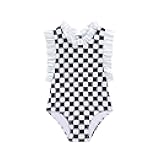 Girls One Piece Swimsuit Stylish Ruffled Plaid Swimwear for Kids
