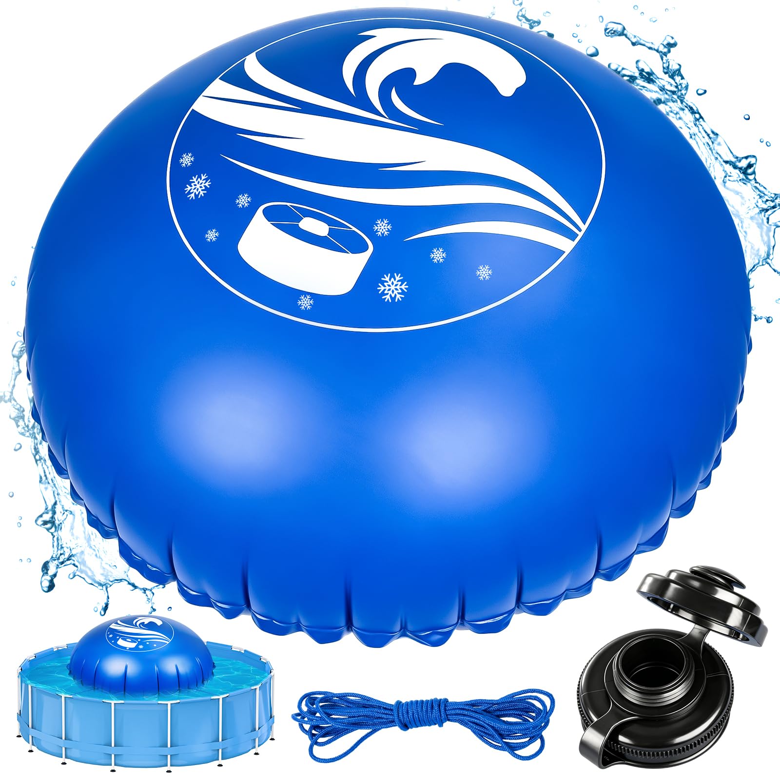 Poolkissen Winter rund Ø 3,6 m für Aufstellpools, Pool-Luftkissen | Winterkissen für die Poolabdeckung aus 0,6 mm PVC mit Doppelnaht, kältebeständig, aufblasbar, mit Seil zum Eisdruckausgleich