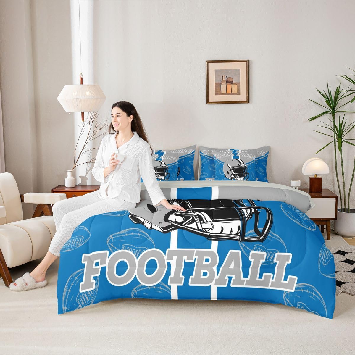 Feelyou Football Comforter Set Queen Size 7 Pieces Ball Games Bedding Set for Kids Boys Girls Rugby Bed in a BagFootball Bedroom Decor Rugby Sports